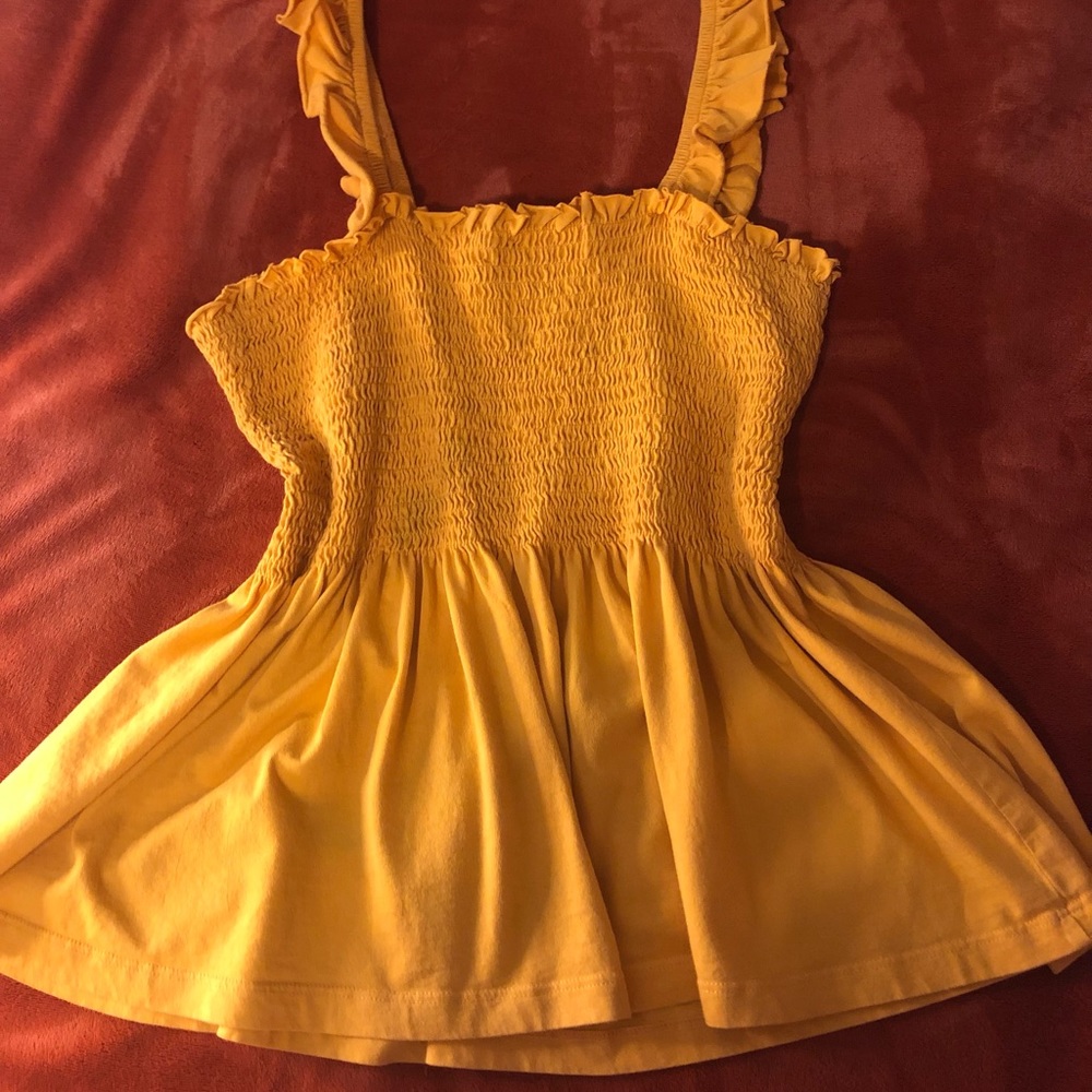 Blend She from ASOS warm yellow peplum cotton frill top size Large
